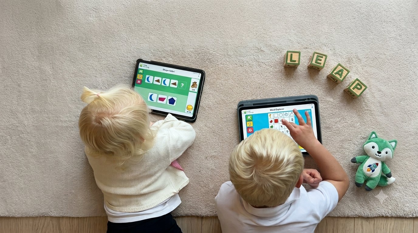 Barn som bruker Leap-appene på nettbrett